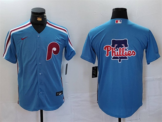Men's Philadelphia Phillies Team Big Logo Blue Cool Base Stitched Jersey